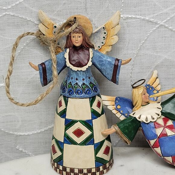 Jim Shore Heartwood Creek Angels 2002 Pair Mini 4" Folk Art Patchwork Figurines - Picture 4 of 12